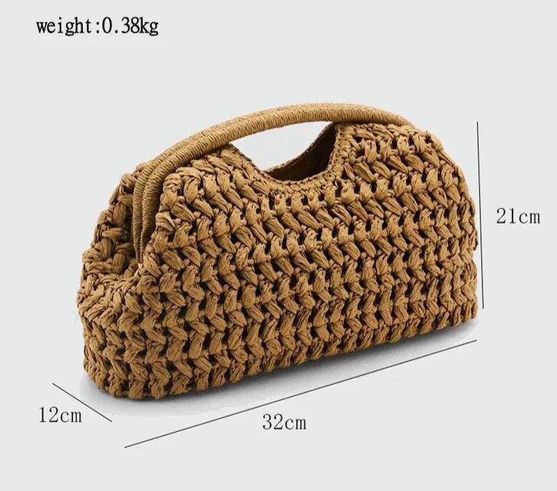 Handwoven Straw Clutch Bag Boho Woven Handbag Summer Raffia Purse Minimalist Crochet Tote Beach Vacation Bag Eco Friendly Gift Her