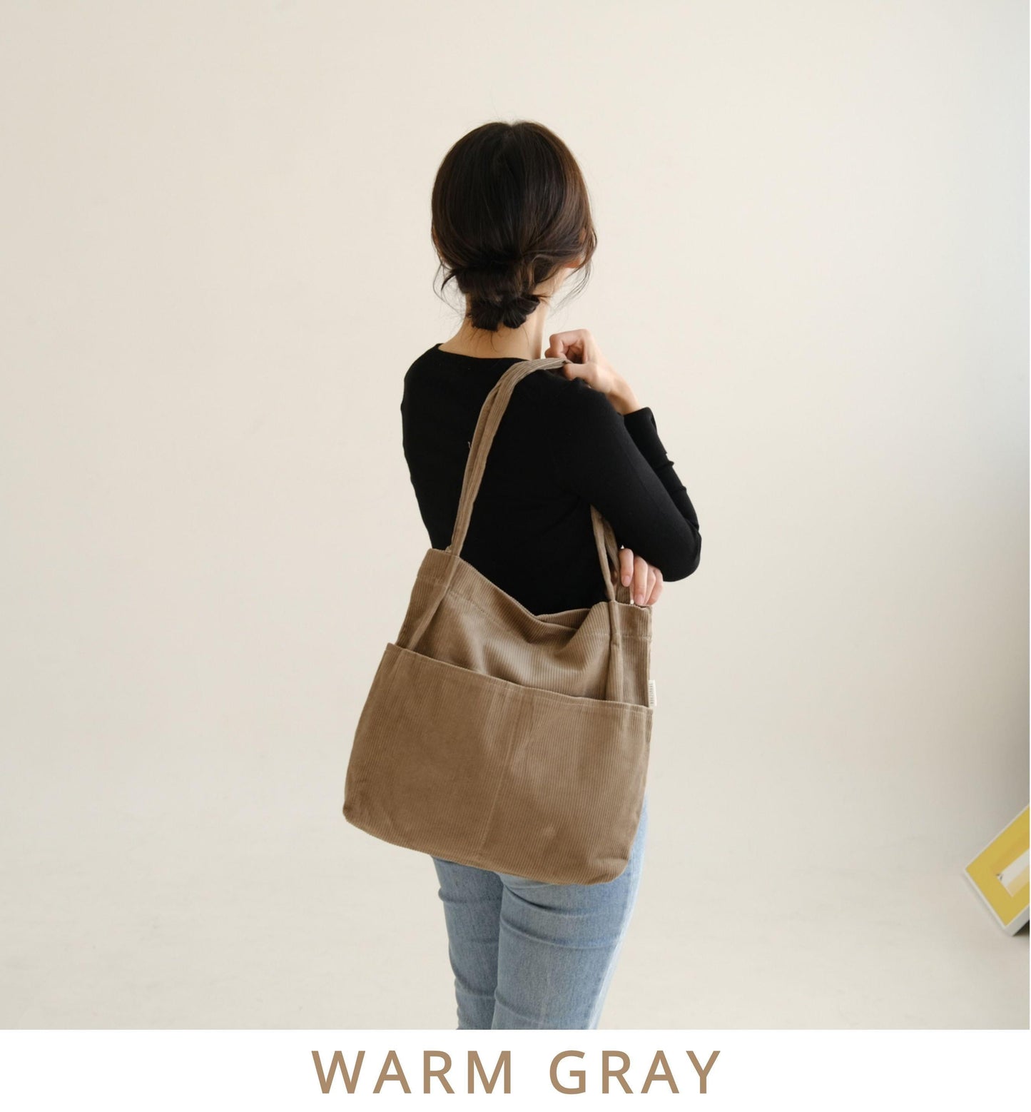 Double Pocket Soft Corduroy Tote Bag (Dark Brown), Women Shoulder Bag, Back to School Gift, College Student Bag, Everyday Book Tote
