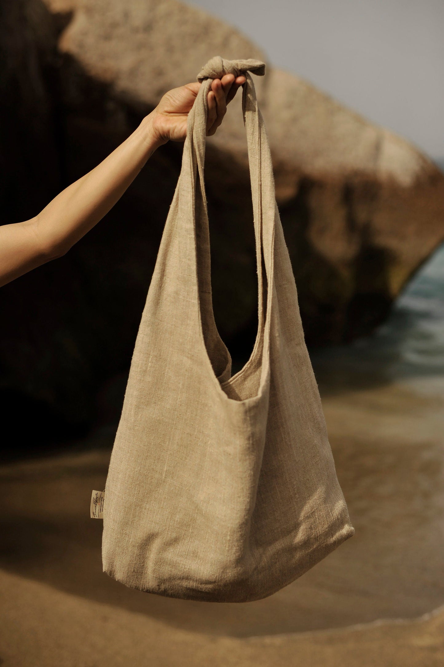 Double Layer Natural Linen Tote Bag with Binding