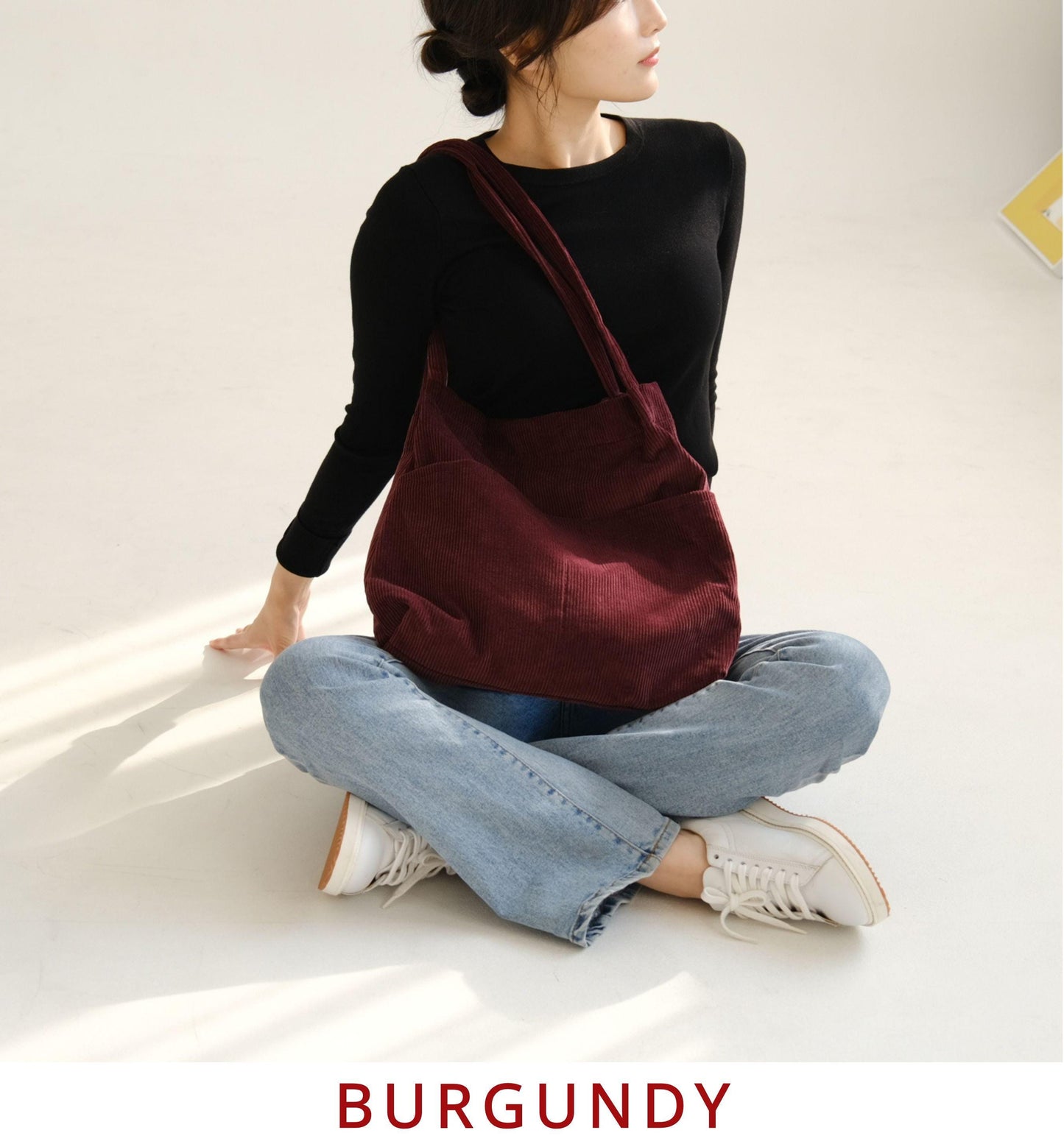 Double Pocket Soft Corduroy Tote Bag (Dark Brown), Women Shoulder Bag, Back to School Gift, College Student Bag, Everyday Book Tote