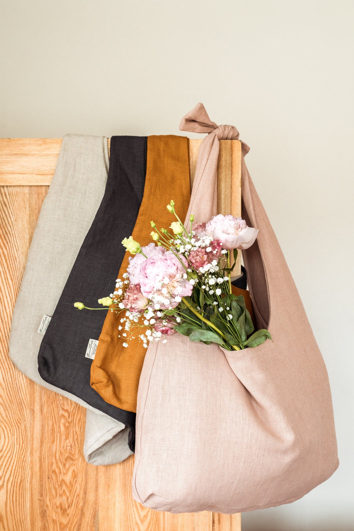 Double Layer Natural Linen Tote Bag with Binding