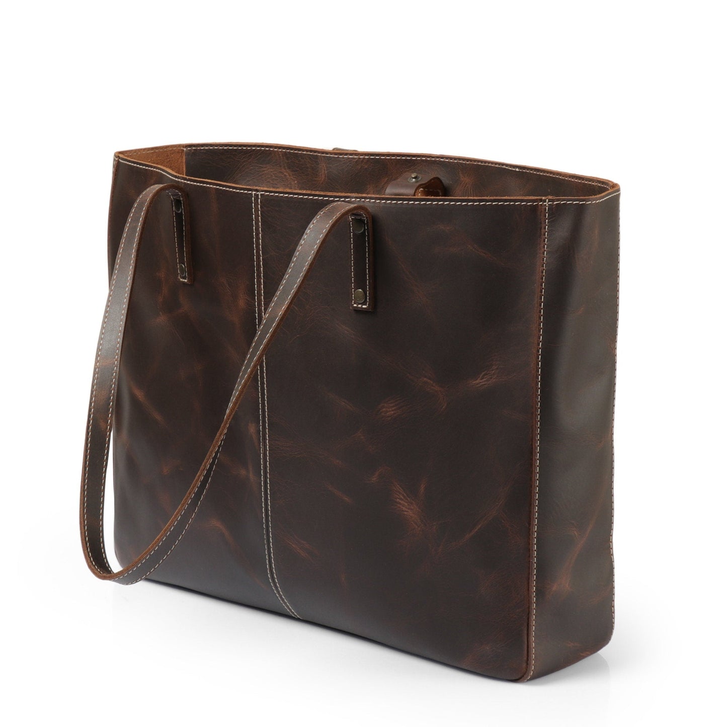 Leather Tote Bag - Carmel Brown, Laptop Bag, Large Capacity, Everyday Carry, Handcrafted, Women's Shoulder Bag