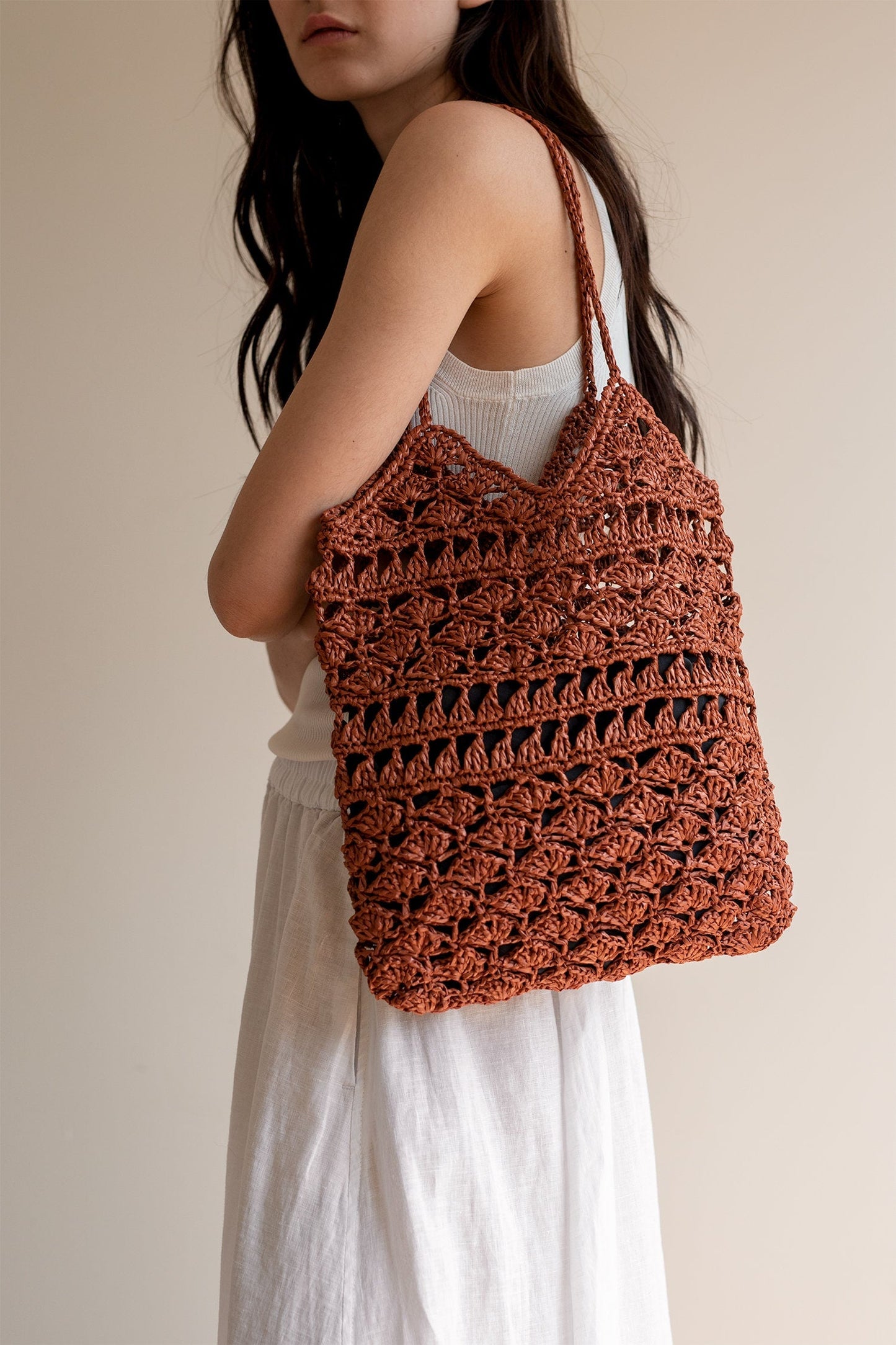 Crochet Raffia Tote Bag in Natural, Summer Tote Bag, Straw Mesh Bag, Handcrafted Tote, Crochet Handbag — Anemone Tote