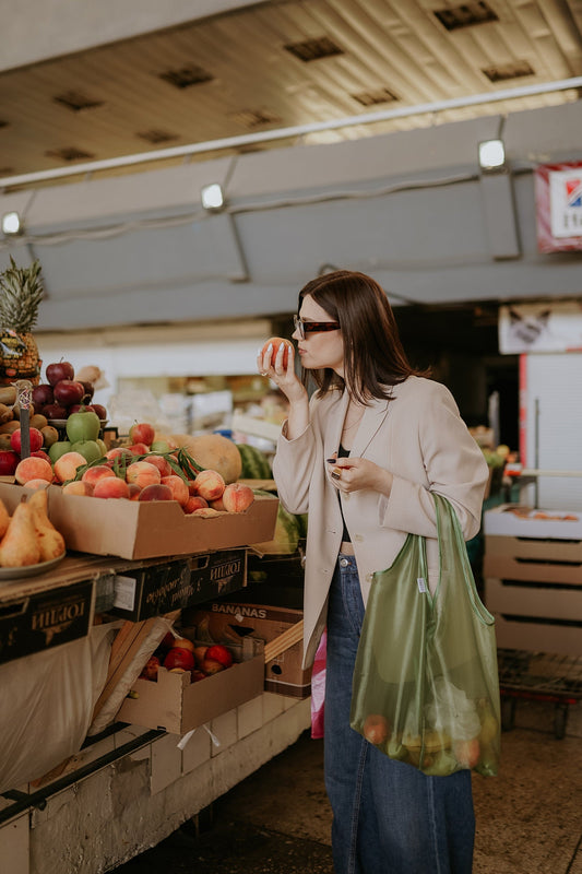 Reusable Produce Bags Vegetable Shopping Tote Farmers Market Grocery Handbag Gift for Women Eco Friendly Canvas
