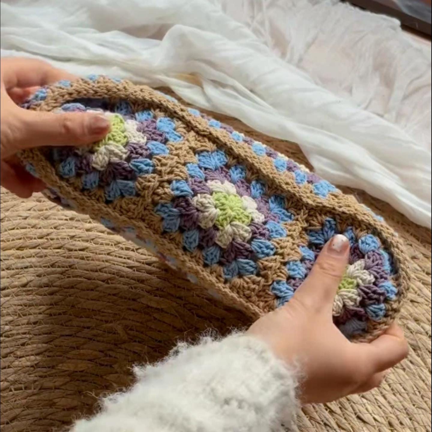 One of a Kind Crochet Granny Square Bag, Heavy Duty Handmade Wooden Frame Clutch, Gift for mom, Gift for her, Brithday gift