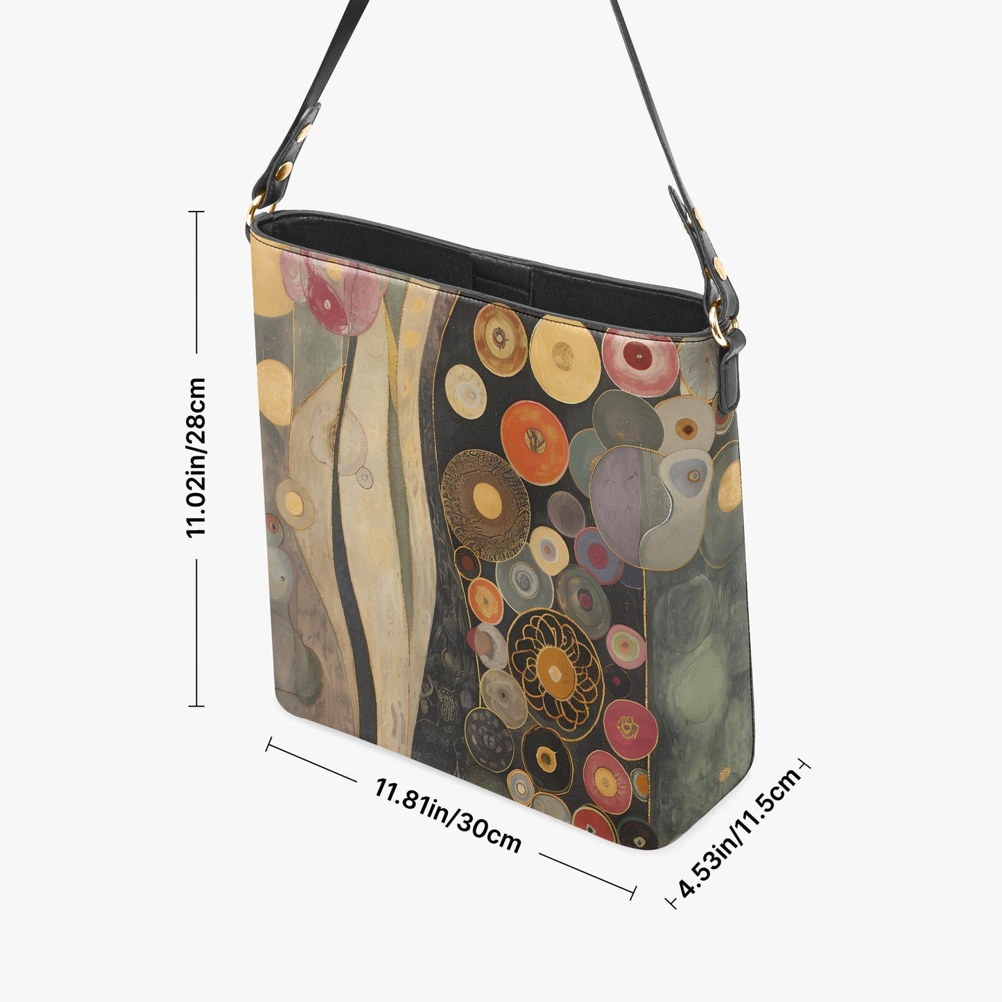 Klimt Art print Boho style Vegan Leather Bucket Bag, Crossbody Purse, Large Tote Purses, Personalized purse, Gift Women's Carryall Workbag