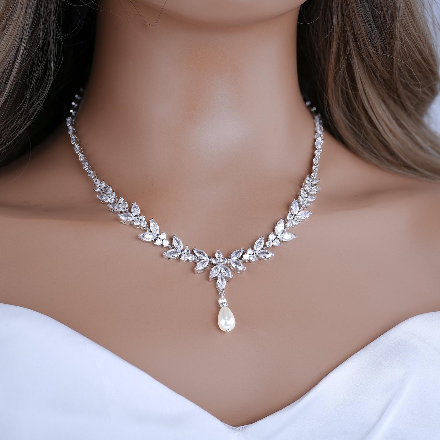 Pearl Bridal Necklace set Pearl Wedding Jewelry Rose Gold Pearl Necklace Pearl Bridal Necklace set Pearl Bridesmaid Jewelry Set