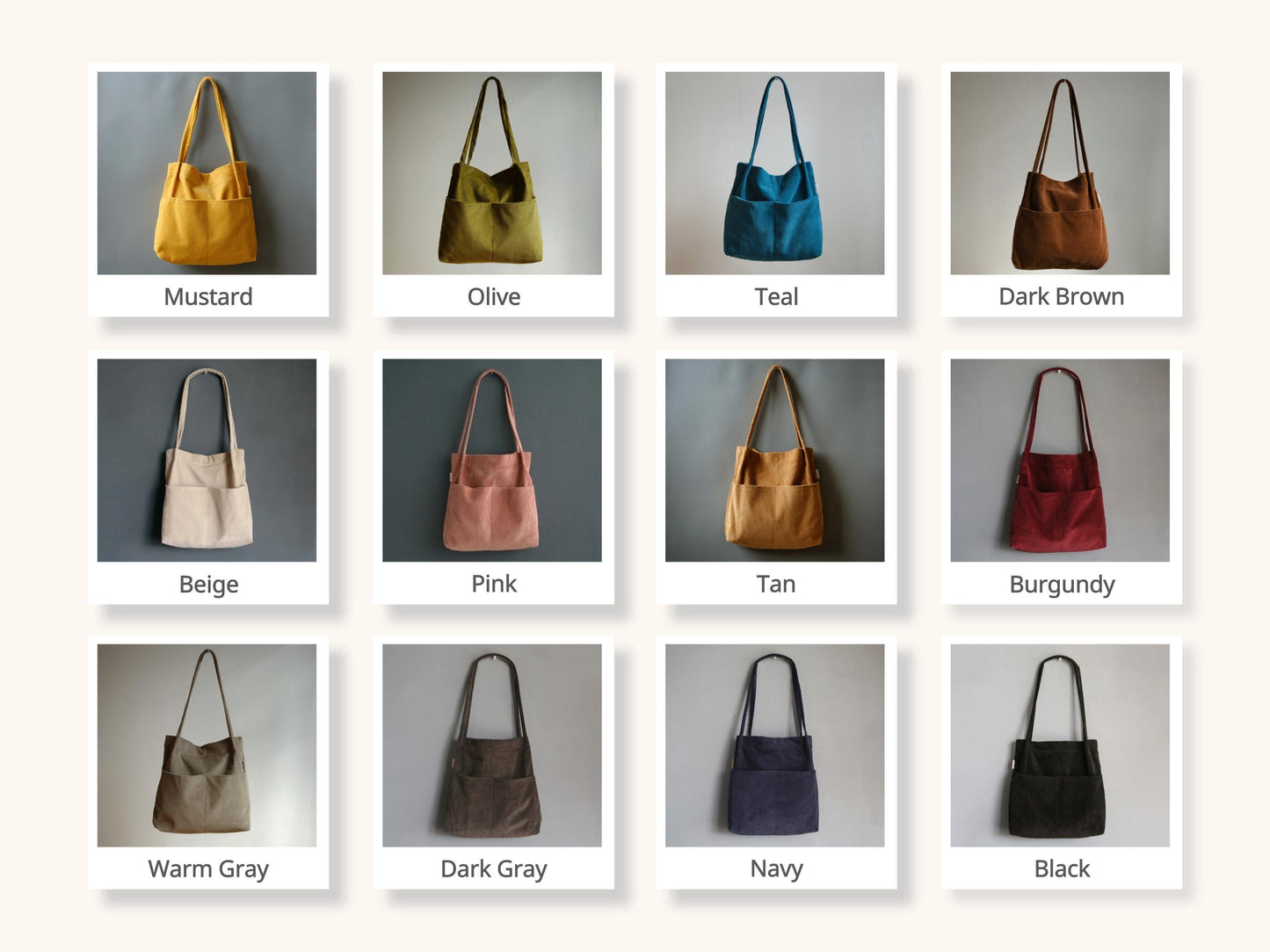Double Pocket Soft Corduroy Tote Bag (Dark Brown), Women Shoulder Bag, Back to School Gift, College Student Bag, Everyday Book Tote