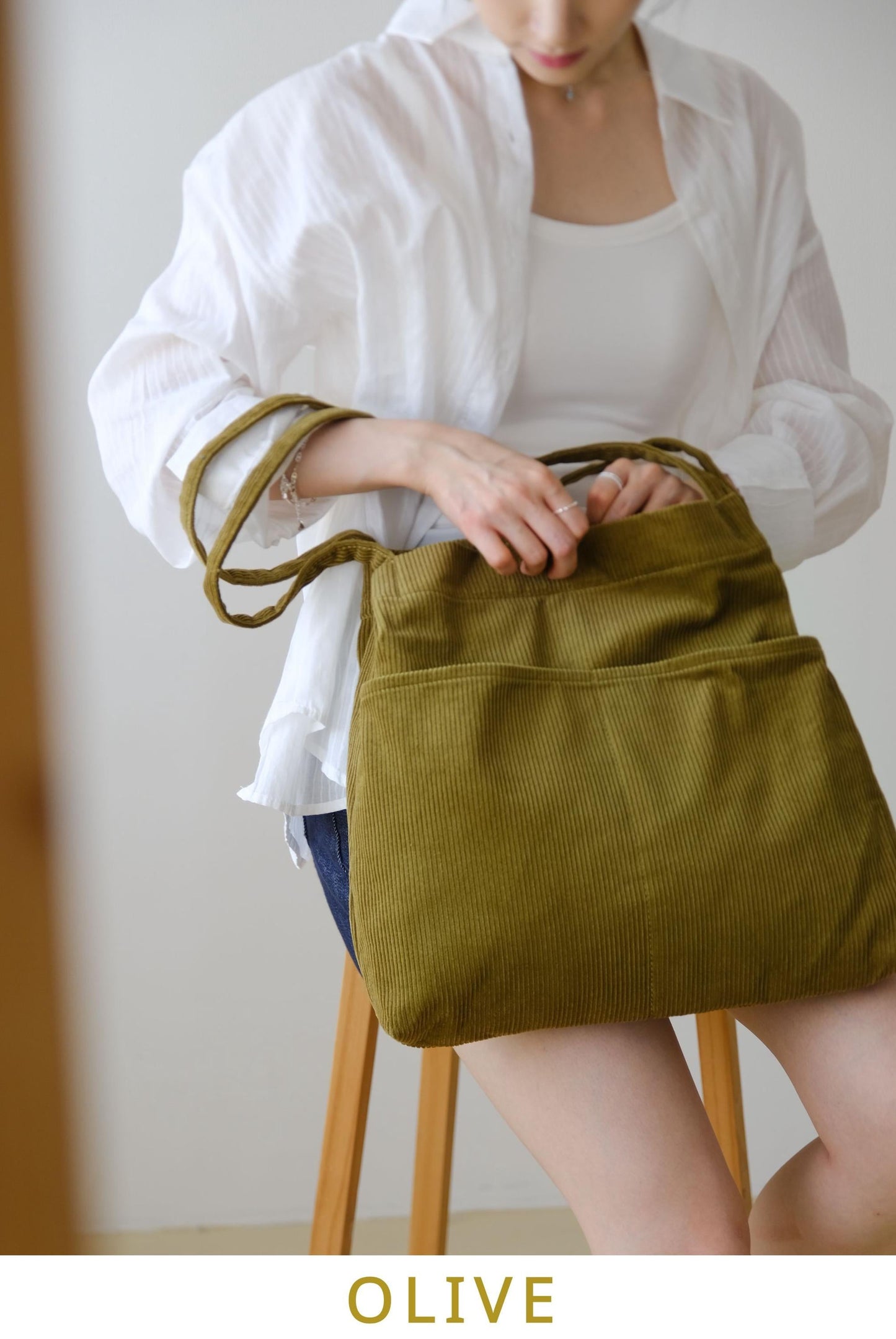 Double Pocket Soft Corduroy Tote Bag (Dark Brown), Women Shoulder Bag, Back to School Gift, College Student Bag, Everyday Book Tote