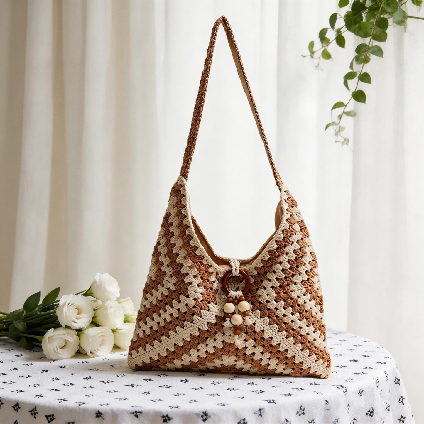 Handmade Cotton Bohemian Shoulder Bag | Woven Beach Tote, Festival Artisan Bag