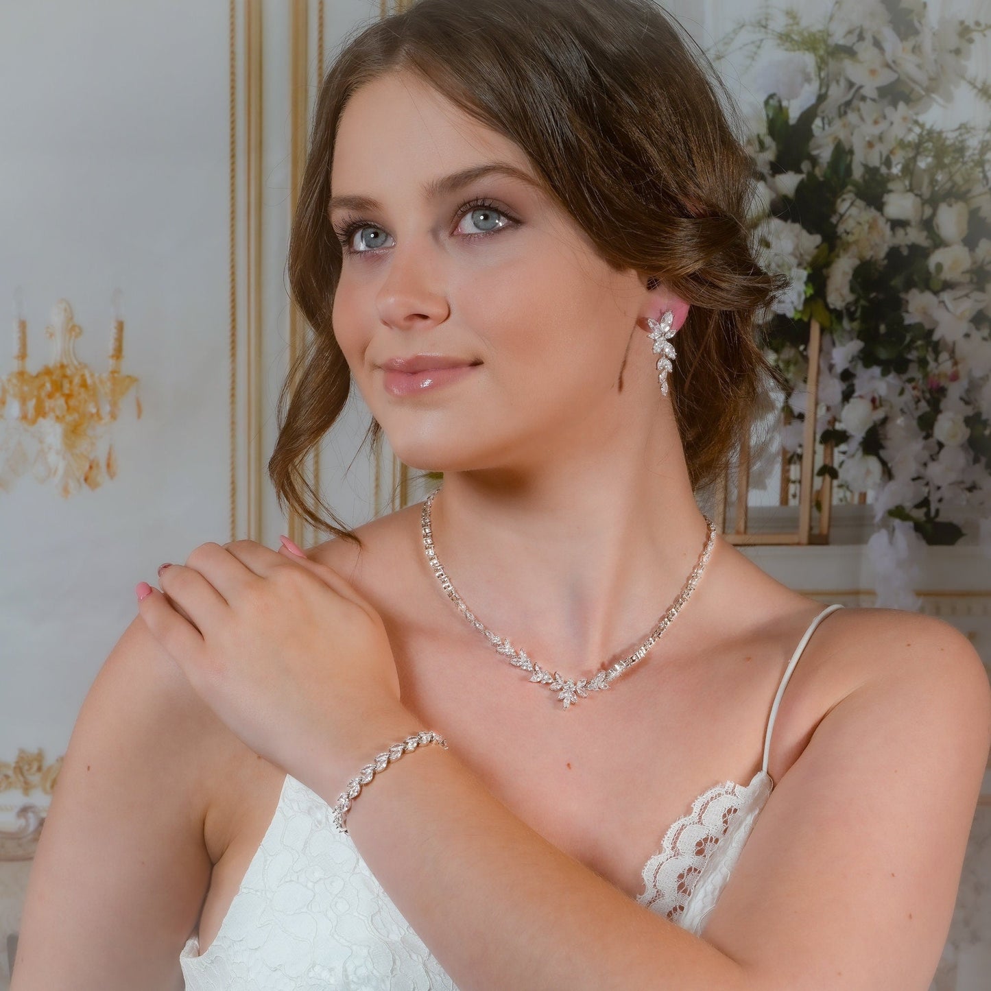 Bridal Necklace set Silver Wedding Jewelry for Bride Silver Bridal Jewelry Bridal Necklace Set Bridal Jewelry Set Bridesmaid Jewelry Set