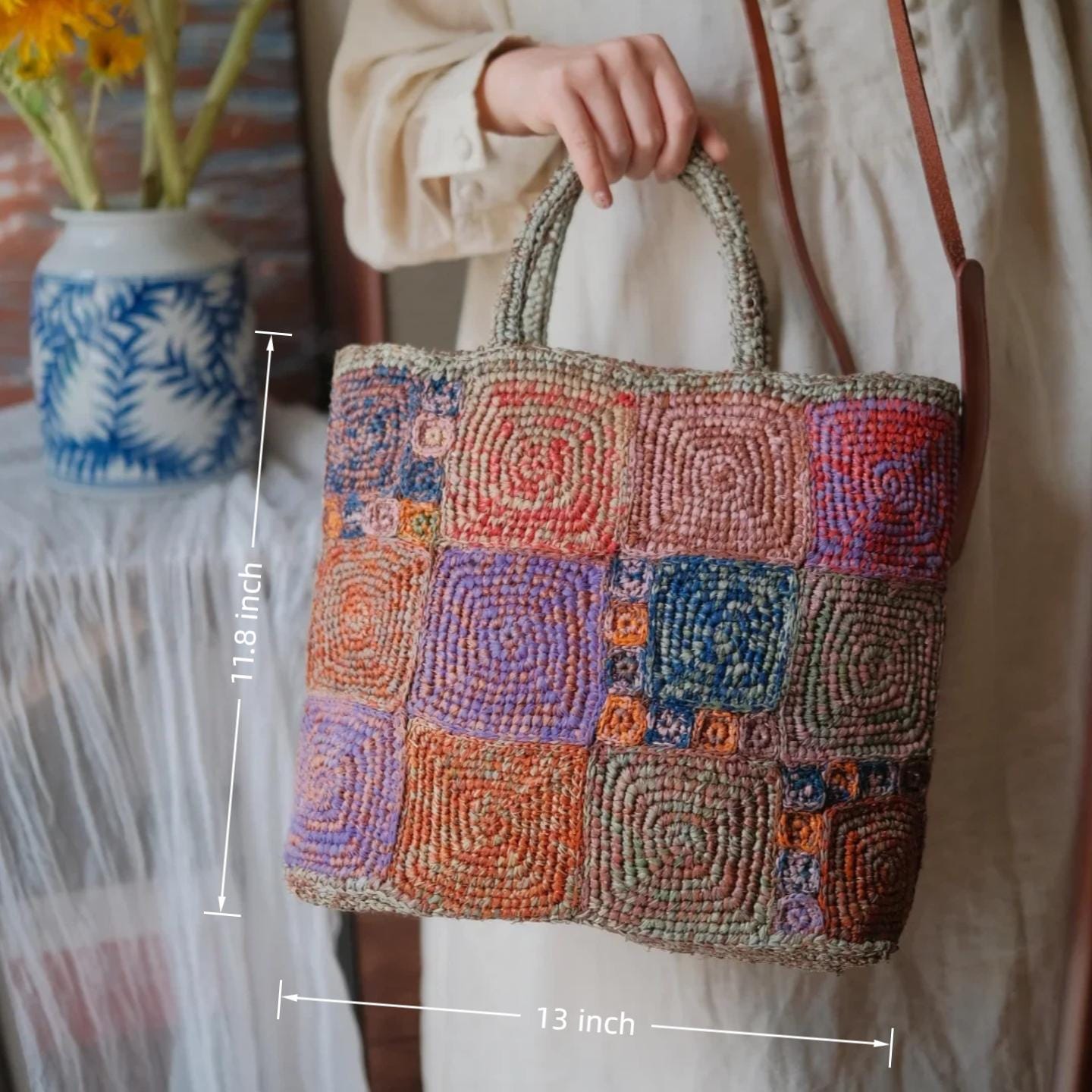 One-of-a-Kind Raffia Crochet Bag, Heavy-Duty Handwoven Tote with Magnetic Closure, Bohemian Summer Shoulder Bag, Gift for her