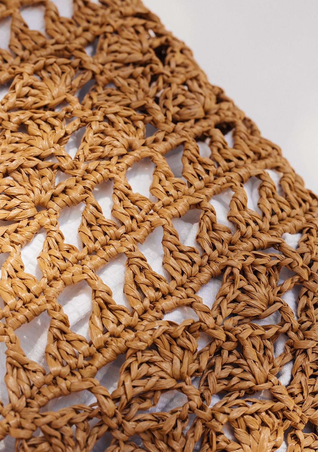 Crochet Raffia Tote Bag in Natural, Summer Tote Bag, Straw Mesh Bag, Handcrafted Tote, Crochet Handbag — Anemone Tote