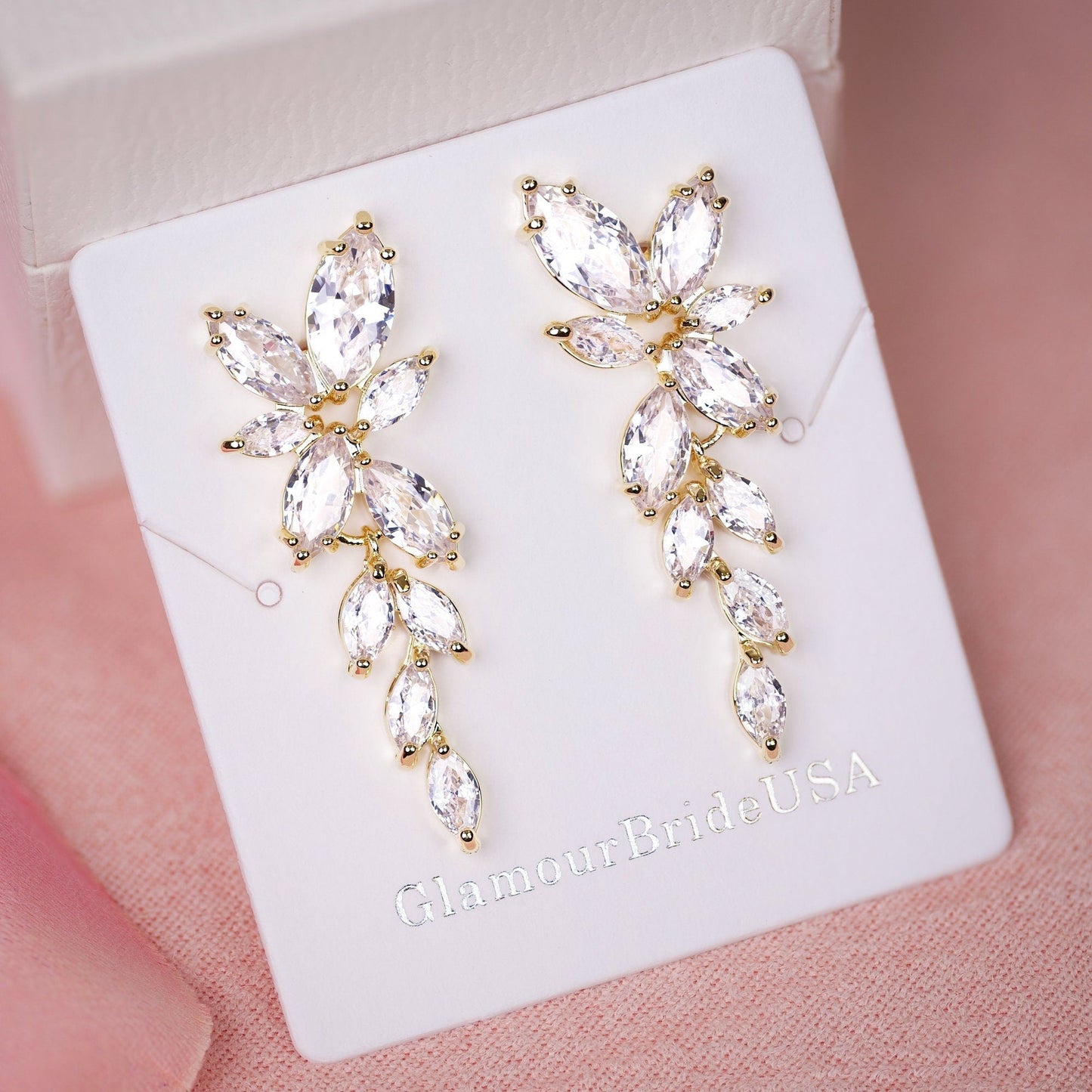 Crystal Bridal Earrings Drop Earrings Silver Wedding Jewelry Crystal Leaf Earrings Gold Bridal Jewelry Silver bridal earrings