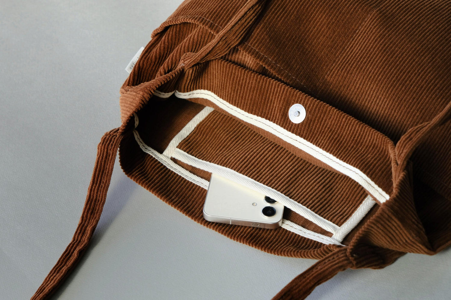 Double Pocket Soft Corduroy Tote Bag (Dark Brown), Women Shoulder Bag, Back to School Gift, College Student Bag, Everyday Book Tote