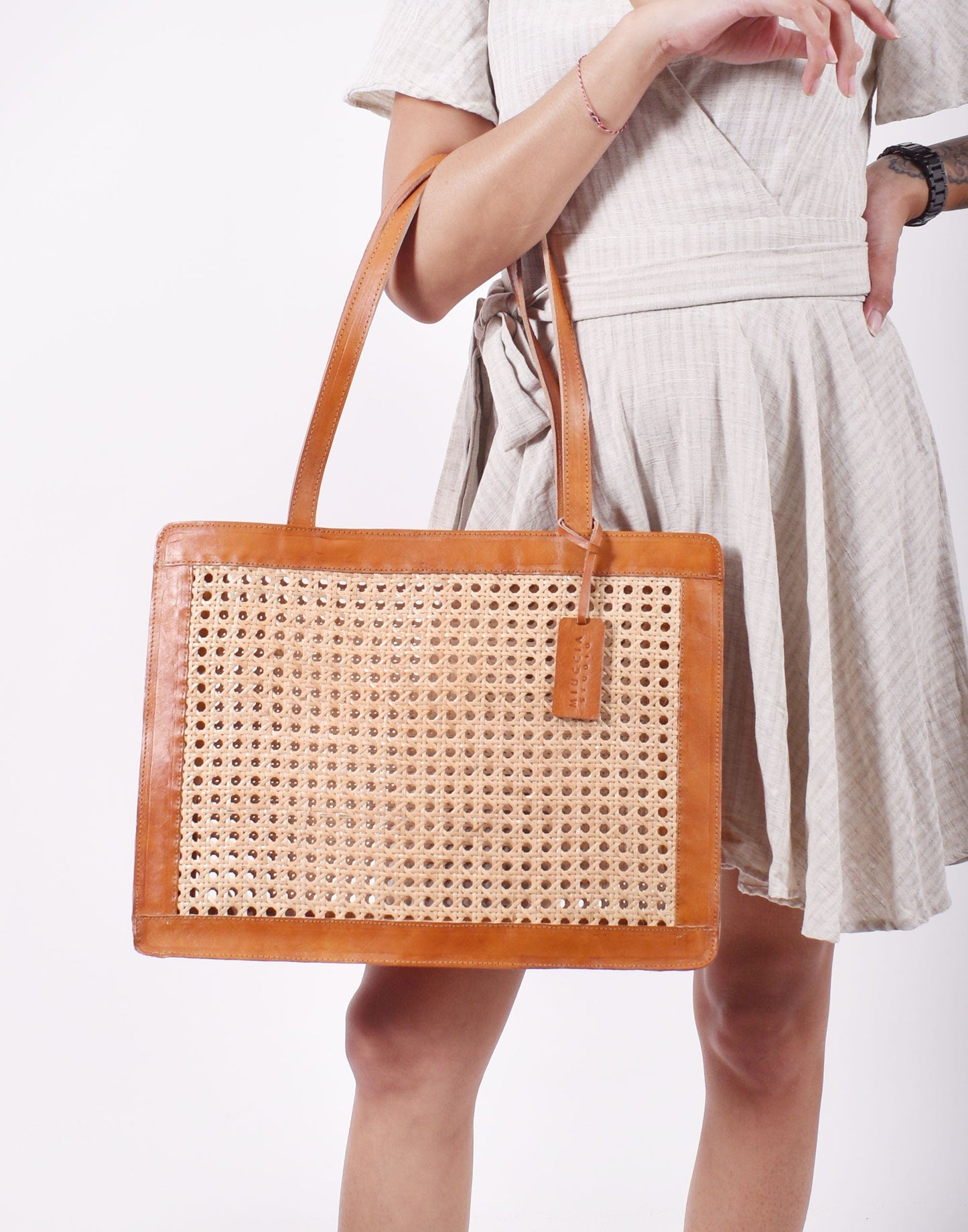Arika Tote Bag, Rattan Tote Bag, Basket Bag, Cane Webbing Bag, Rattan Shopper Bag, Wicker Bag, Vintage Style Rattan Bag