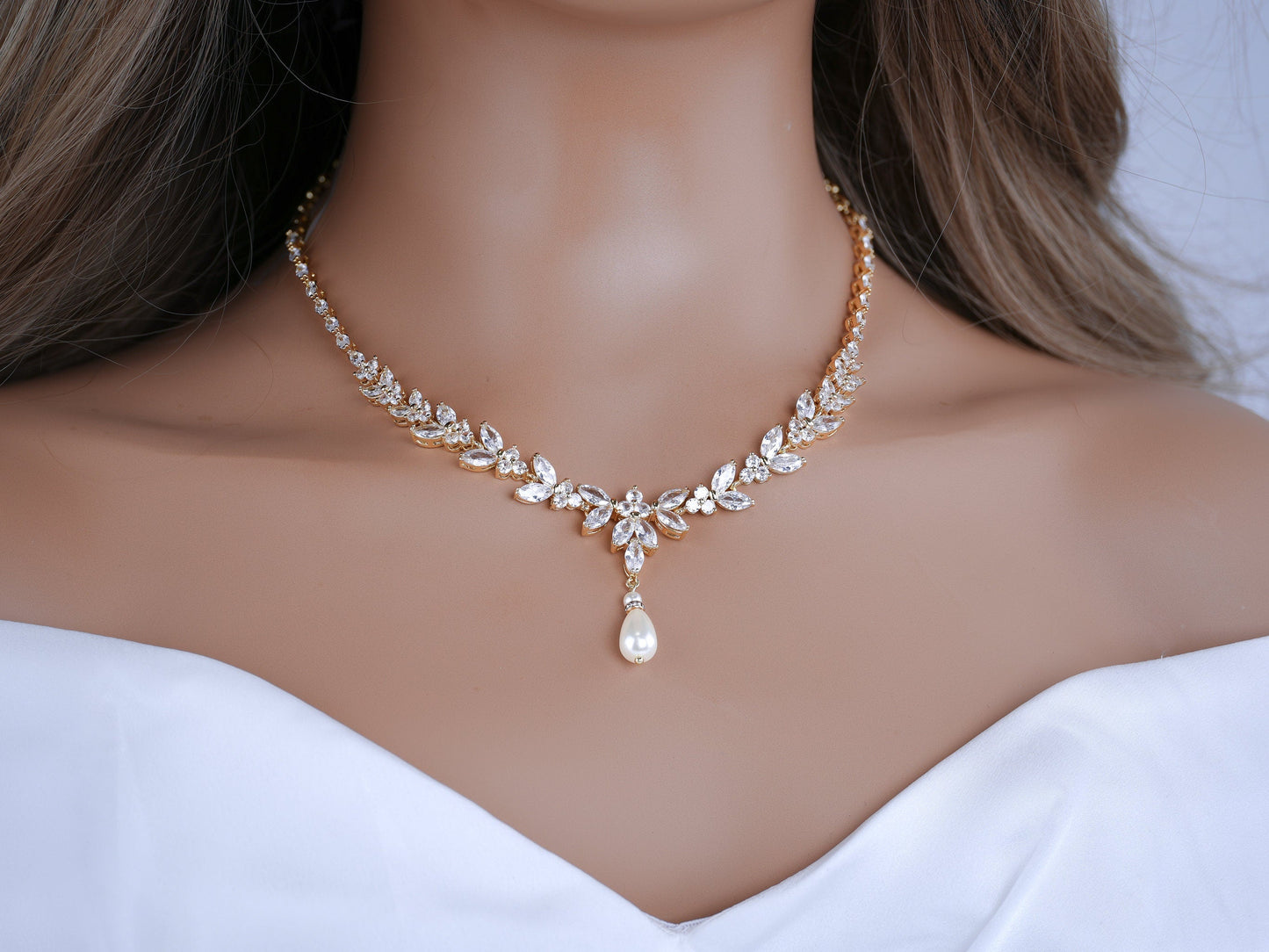 Pearl Bridal Necklace set Pearl Wedding Jewelry Rose Gold Pearl Necklace Pearl Bridal Necklace set Pearl Bridesmaid Jewelry Set