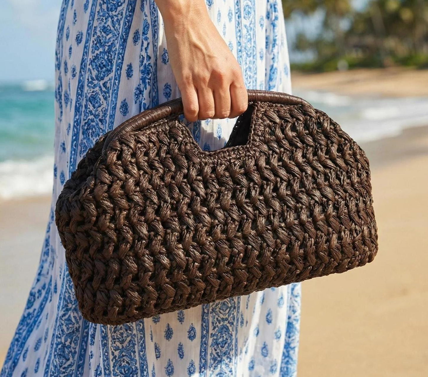 Handwoven Straw Clutch Bag Boho Woven Handbag Summer Raffia Purse Minimalist Crochet Tote Beach Vacation Bag Eco Friendly Gift Her