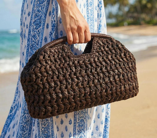Handwoven Straw Clutch Bag Boho Woven Handbag Summer Raffia Purse Minimalist Crochet Tote Beach Vacation Bag Eco Friendly Gift Her