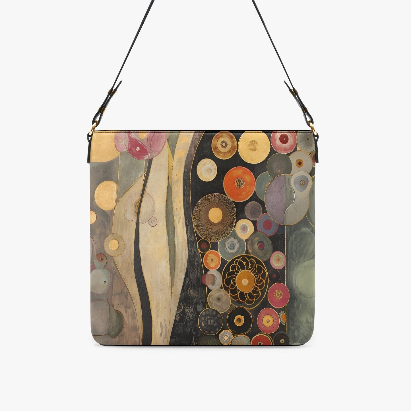 Klimt Art print Boho style Vegan Leather Bucket Bag, Crossbody Purse, Large Tote Purses, Personalized purse, Gift Women's Carryall Workbag