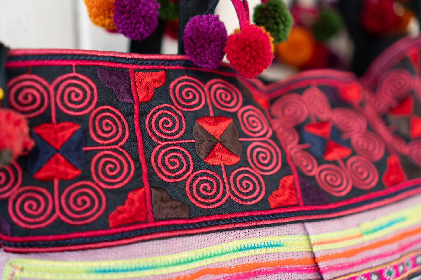Red Bird Embroidered Hmong Tribes Tote Bag, Bohemian Beach Bag - BG301REDB