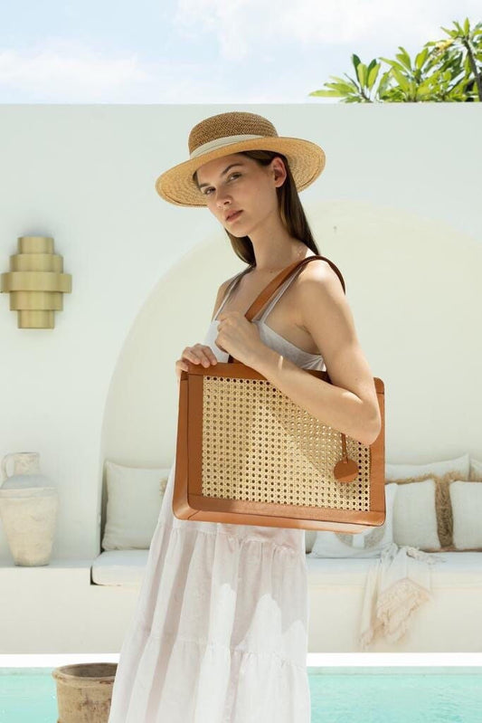 Arika Tote Bag, Rattan Tote Bag, Basket Bag, Cane Webbing Bag, Rattan Shopper Bag, Wicker Bag, Vintage Style Rattan Bag