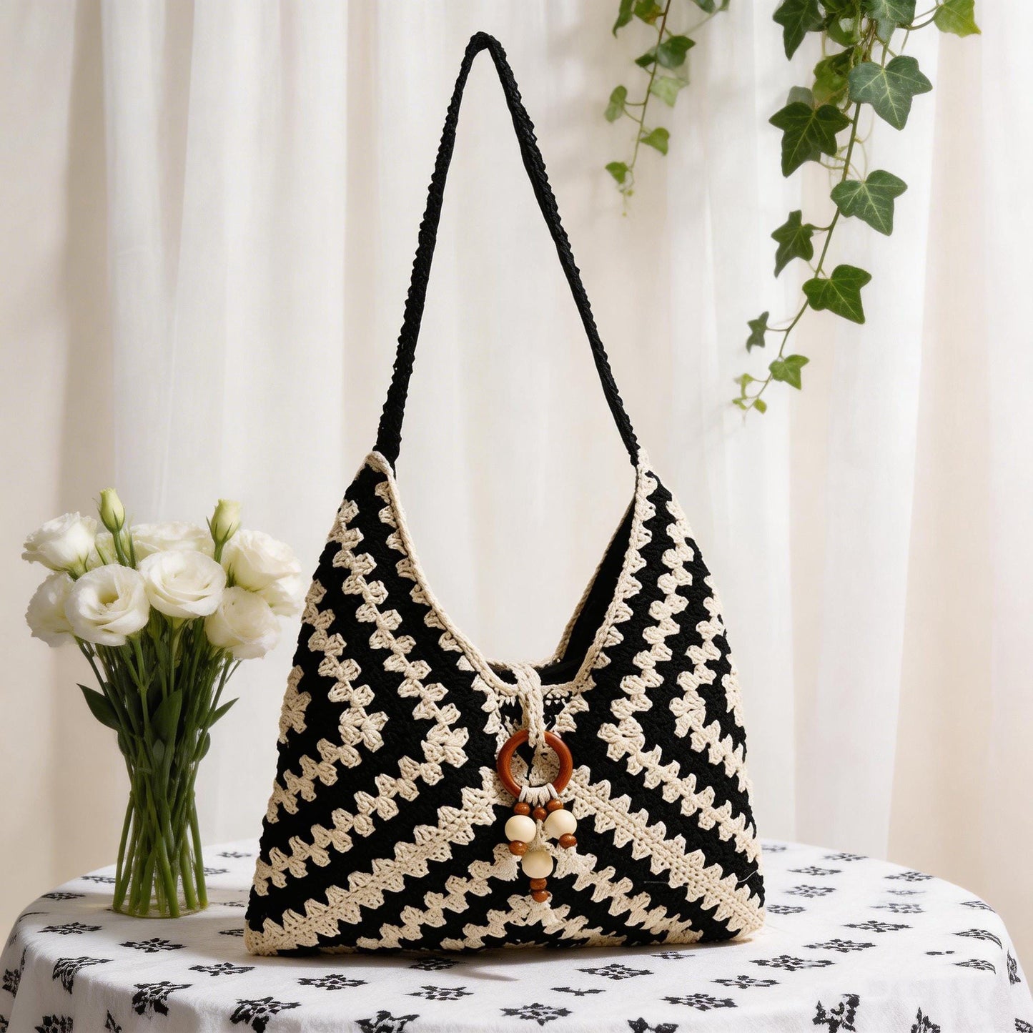 Handmade Cotton Bohemian Shoulder Bag | Woven Beach Tote, Festival Artisan Bag