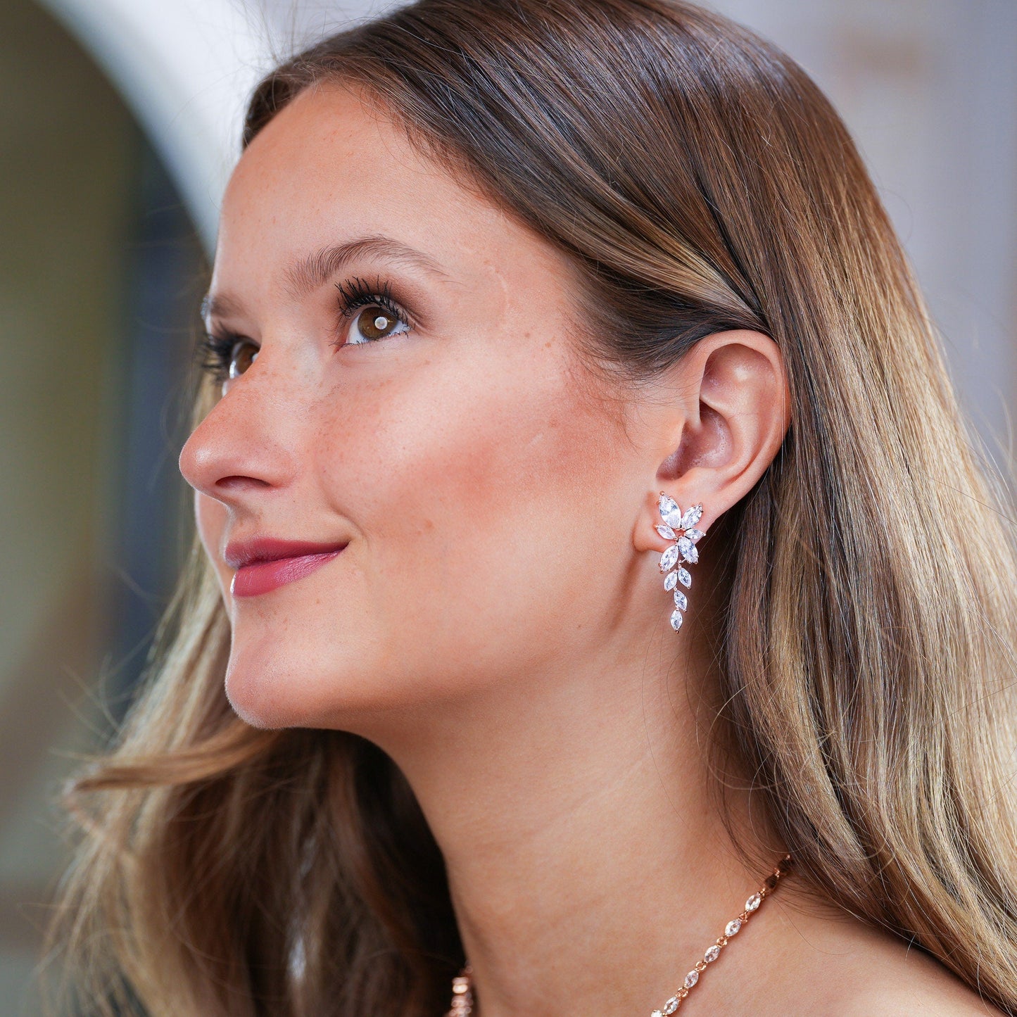 Crystal Bridal Earrings Drop Earrings Silver Wedding Jewelry Crystal Leaf Earrings Gold Bridal Jewelry Silver bridal earrings