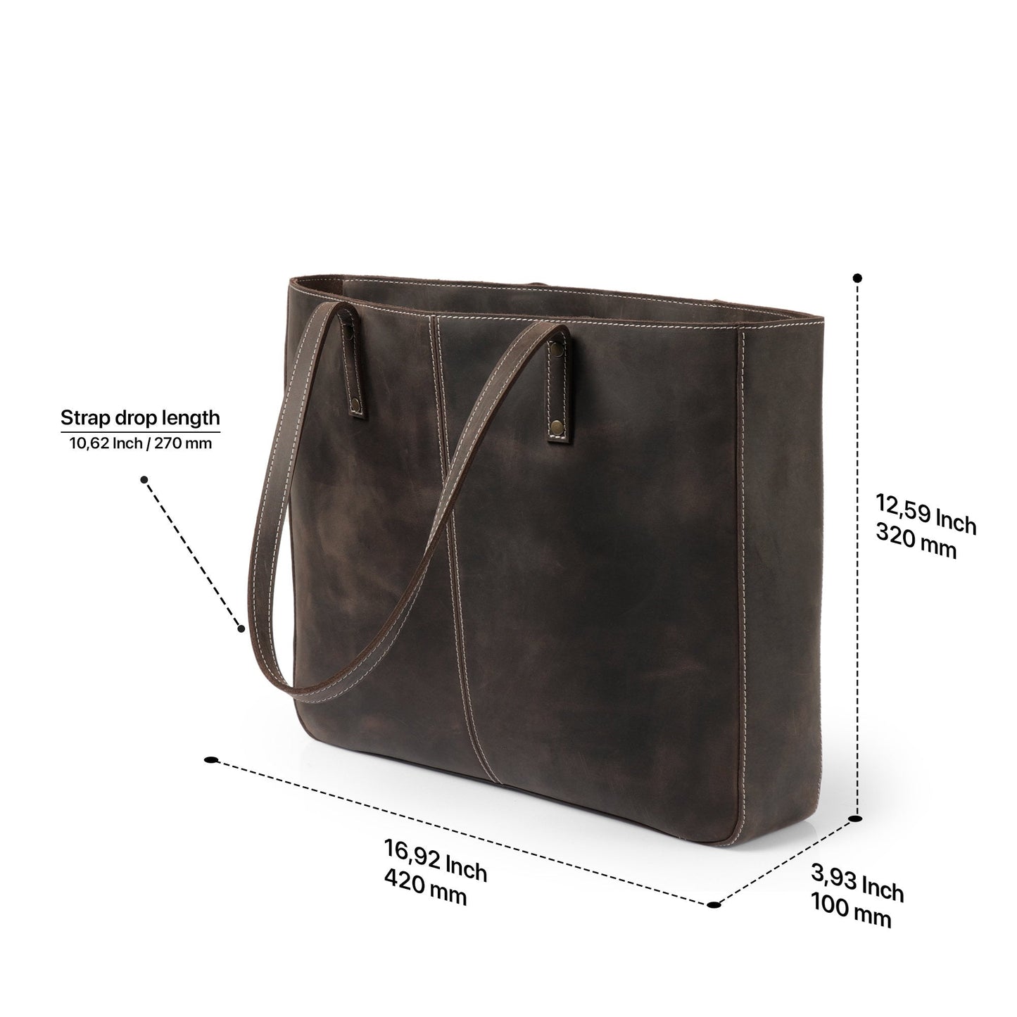 Leather Tote Bag - Carmel Brown, Laptop Bag, Large Capacity, Everyday Carry, Handcrafted, Women's Shoulder Bag