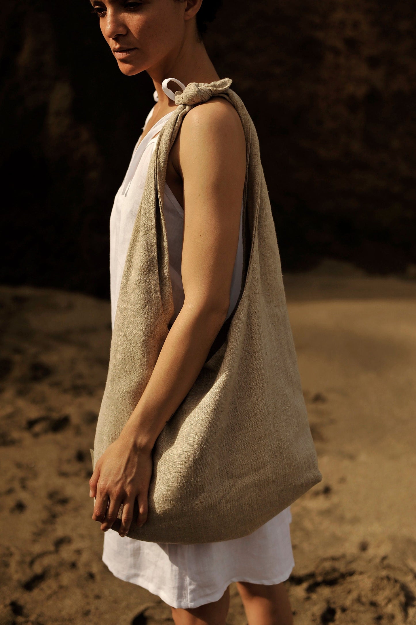 Double Layer Natural Linen Tote Bag with Binding