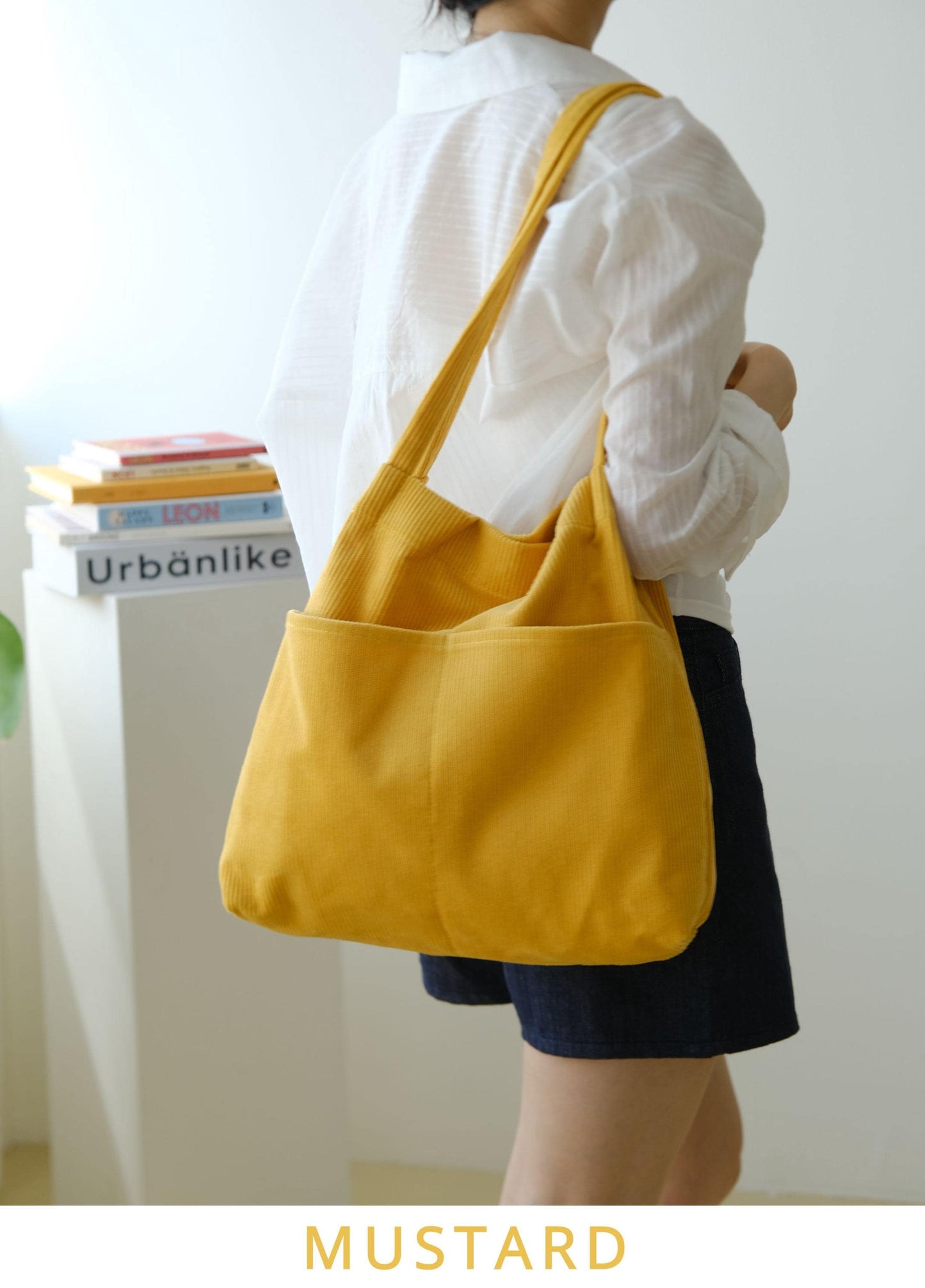 Double Pocket Soft Corduroy Tote Bag (Dark Brown), Women Shoulder Bag, Back to School Gift, College Student Bag, Everyday Book Tote