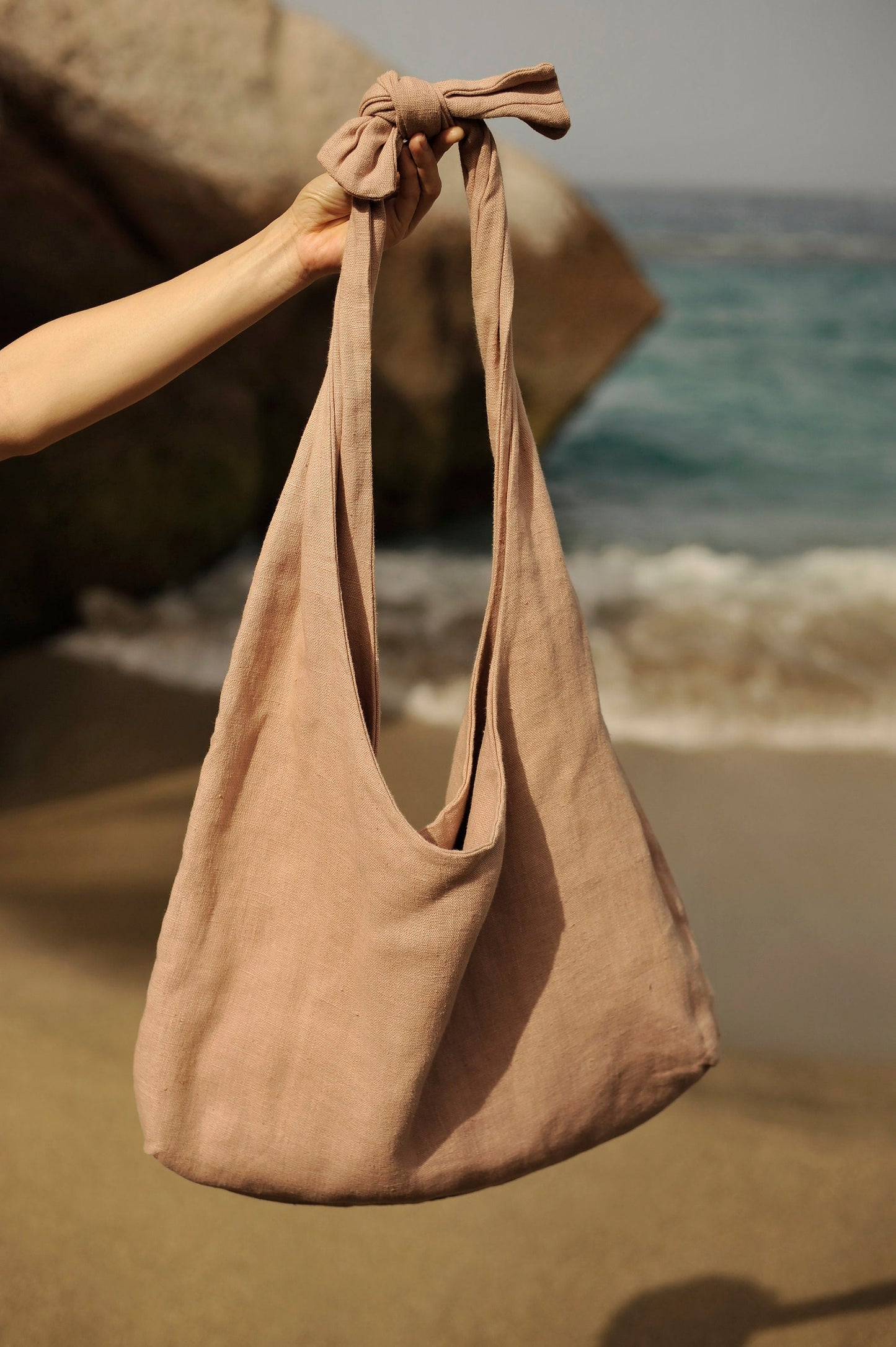 Double Layer Natural Linen Tote Bag with Binding